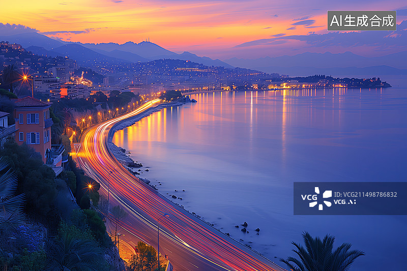 【AI数字艺术】海滨城市夜景图片素材
