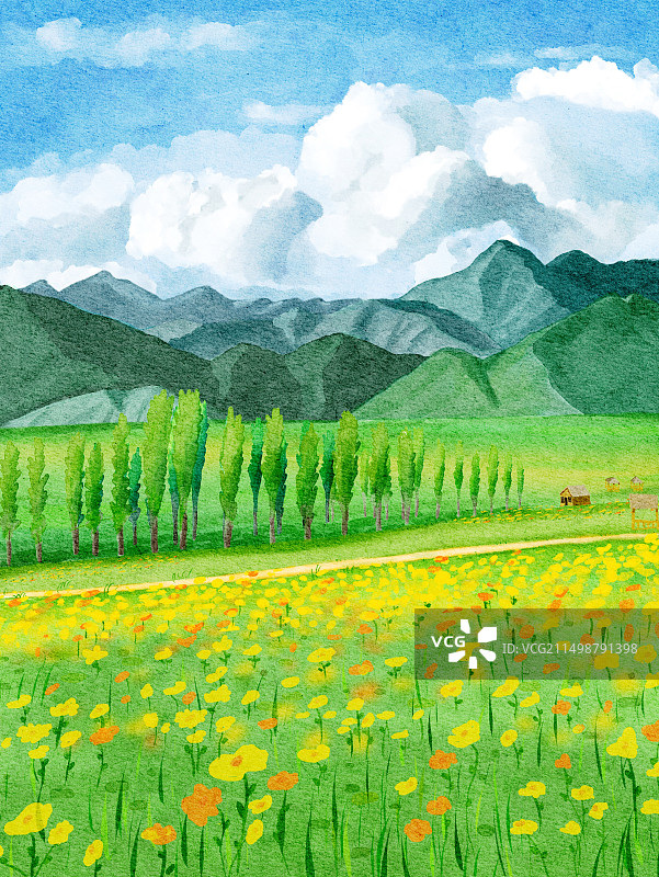 治愈系插画背景 阿勒泰图片素材