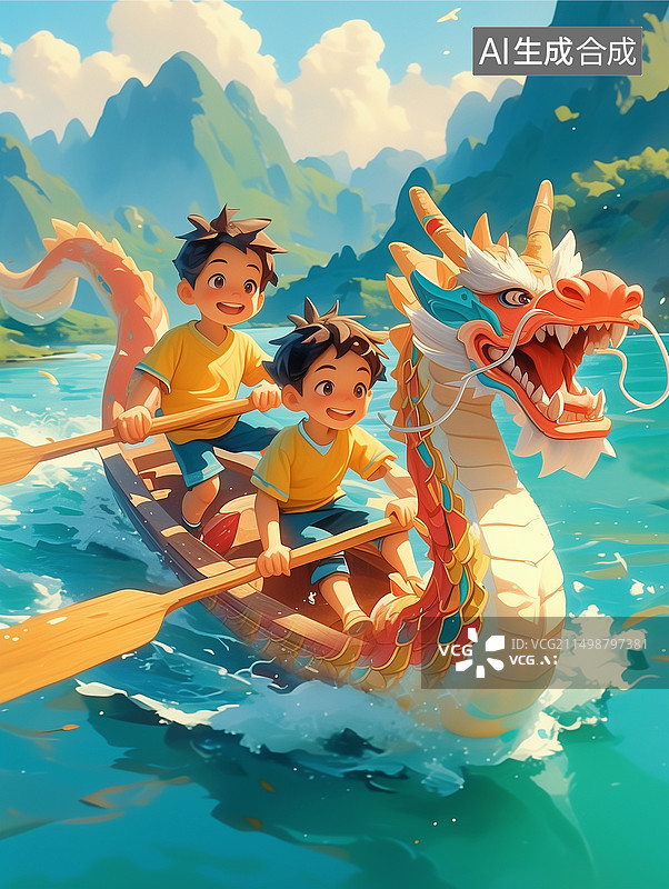 【AI数字艺术】端午节赛龙舟3D卡通插画图片素材