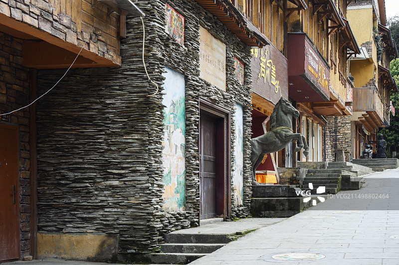 四川阿坝县水磨羌城羌族古建筑特写图片素材