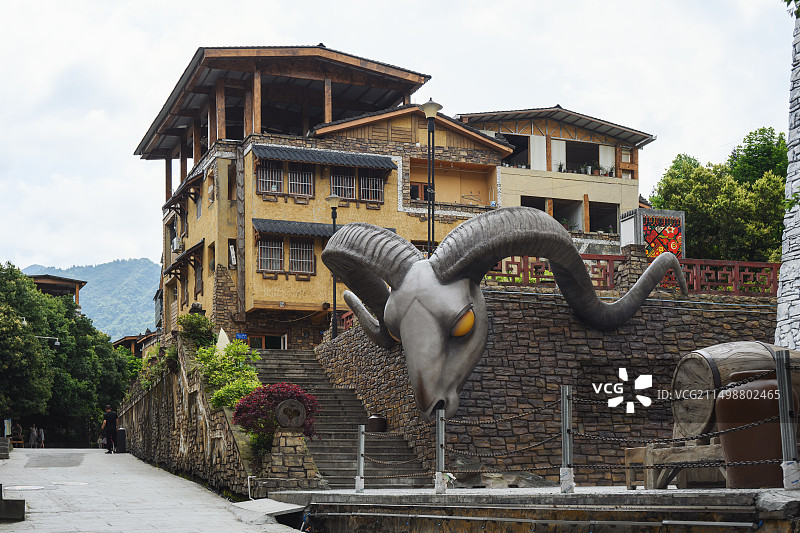 四川阿坝县水磨羌城羌族古建筑特写图片素材