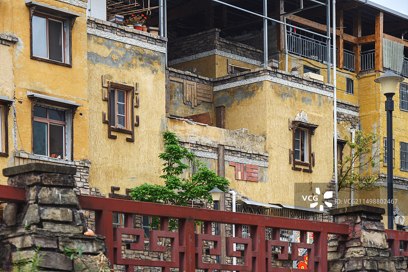 四川阿坝县水磨羌城羌族古建筑特写图片素材