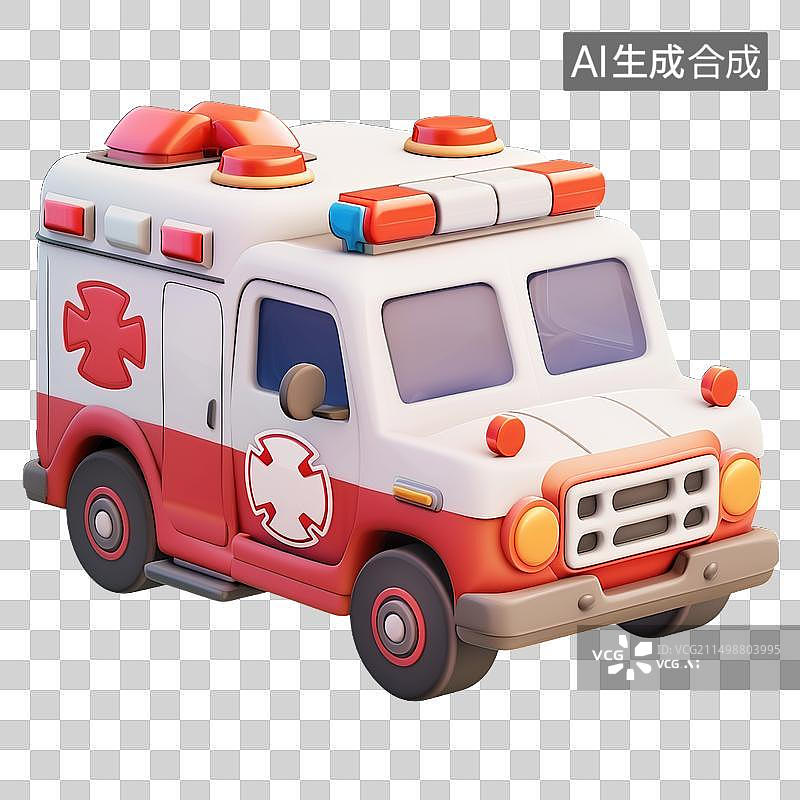 【AI数字艺术】三维卡通救护车120急救车素材图片素材