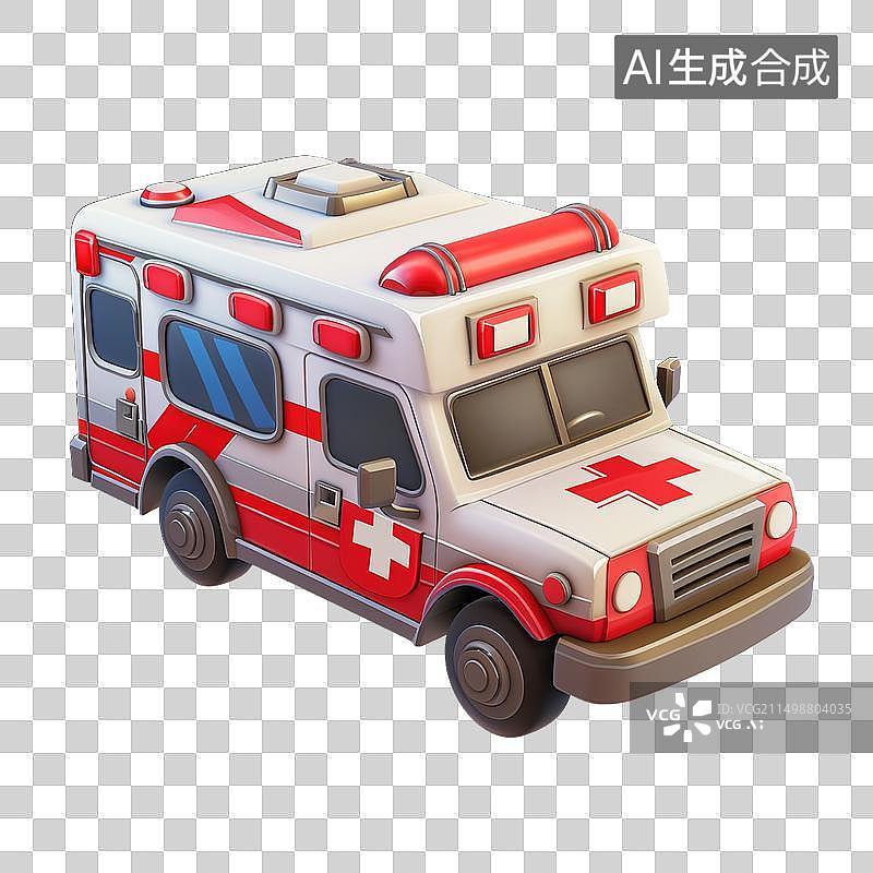 【AI数字艺术】三维卡通救护车120急救车素材图片素材
