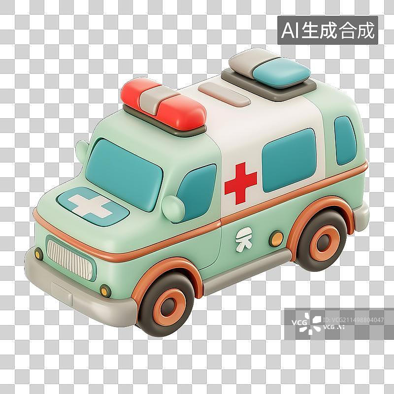 【AI数字艺术】三维卡通救护车120急救车素材图片素材