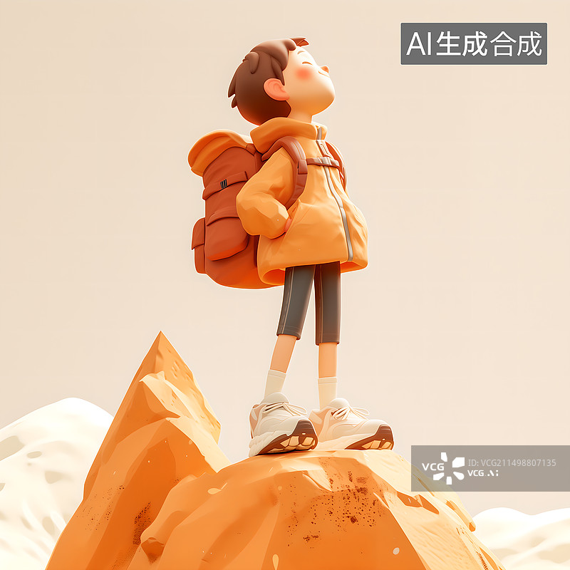 【AI数字艺术】徒步旅行者站在山顶图片素材