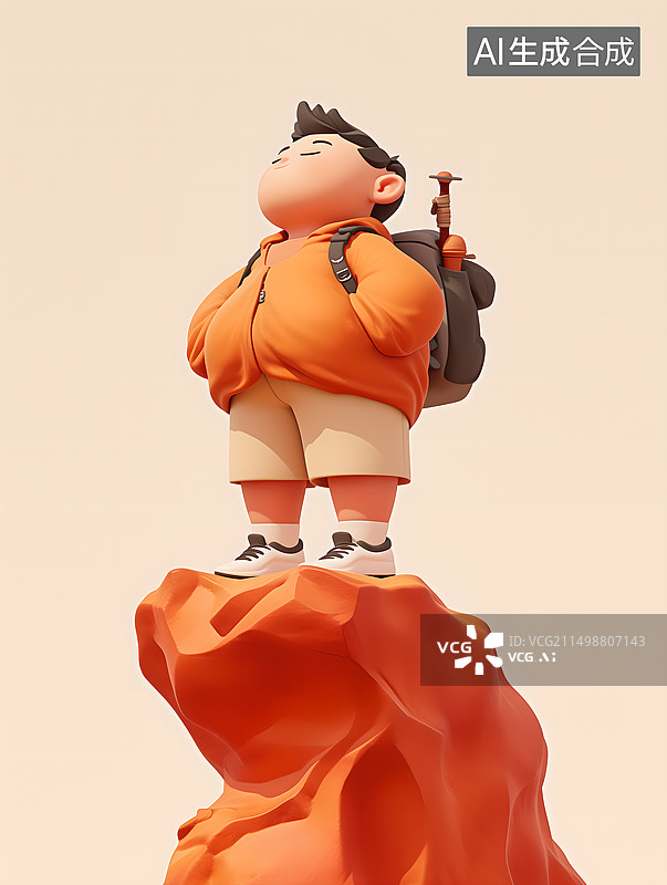 【AI数字艺术】徒步旅行者站在山顶图片素材