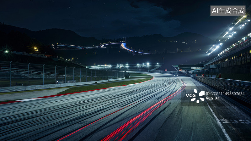 【AI数字艺术】一级方程式赛车场赛道夜景素材图片素材