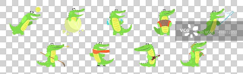 可爱的绿色鳄鱼动物图片素材