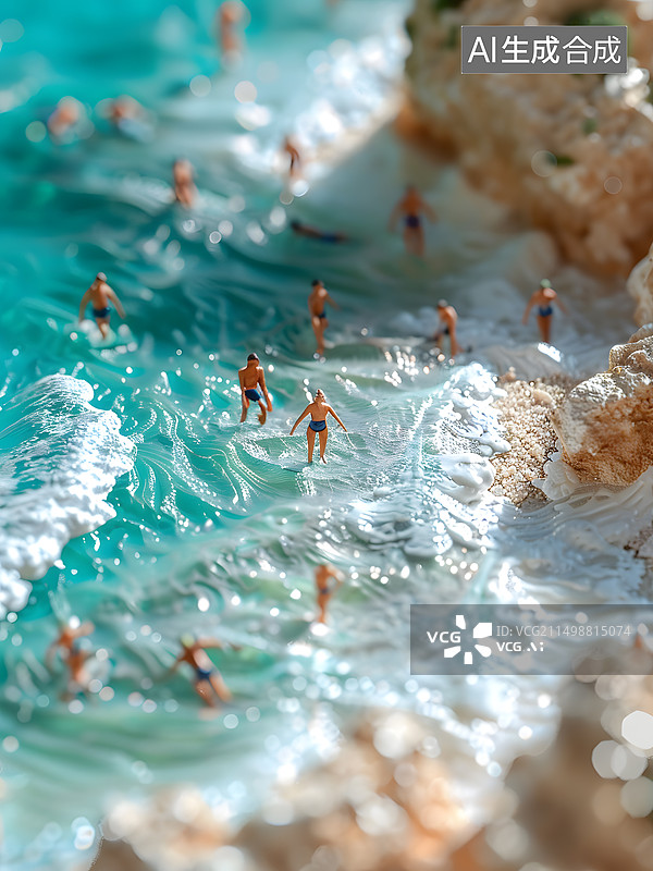 【AI数字艺术】微缩景观移轴镜头夏天的海边图片素材