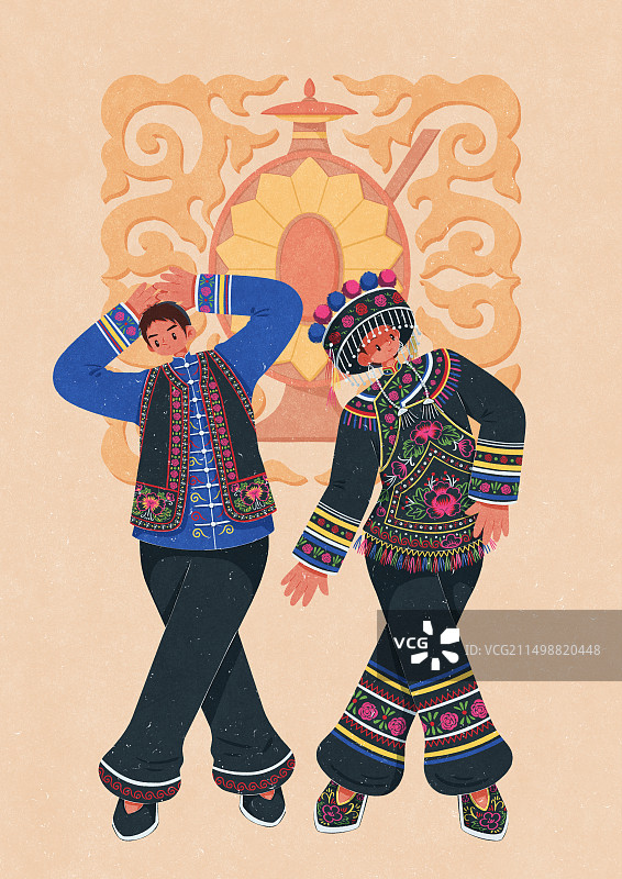 彝族楚雄型传统服饰男女图片素材