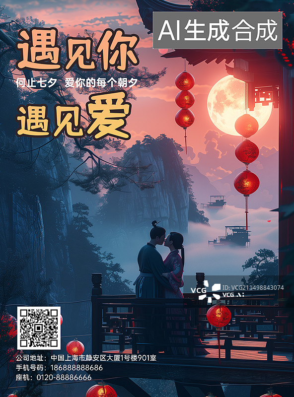 【AI数字艺术】七夕节海报图片素材