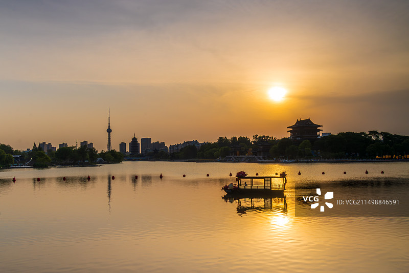 落日望海楼凤城河图片素材