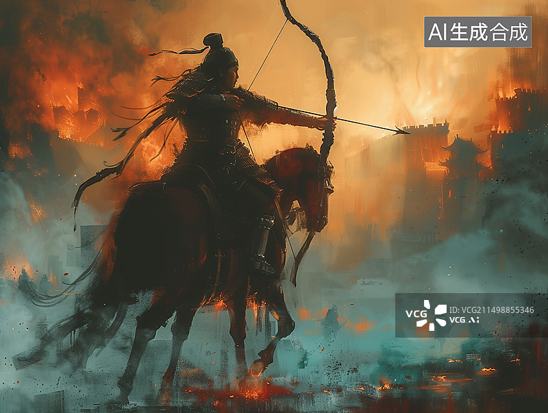 【AI数字艺术】中国古代骑马的人在射箭图片素材