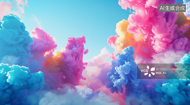 【AI数字艺术】彩色的粉末颜料碰撞在空中图片素材