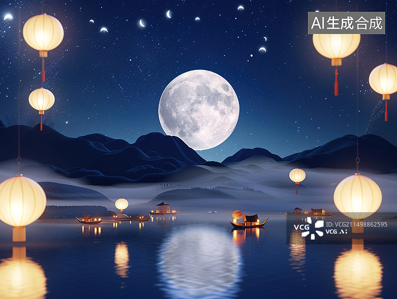 【AI数字艺术】国风中秋节满月背景图片素材