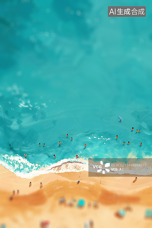 【AI数字艺术】夏天沙滩上人群在玩耍微缩景观图片素材