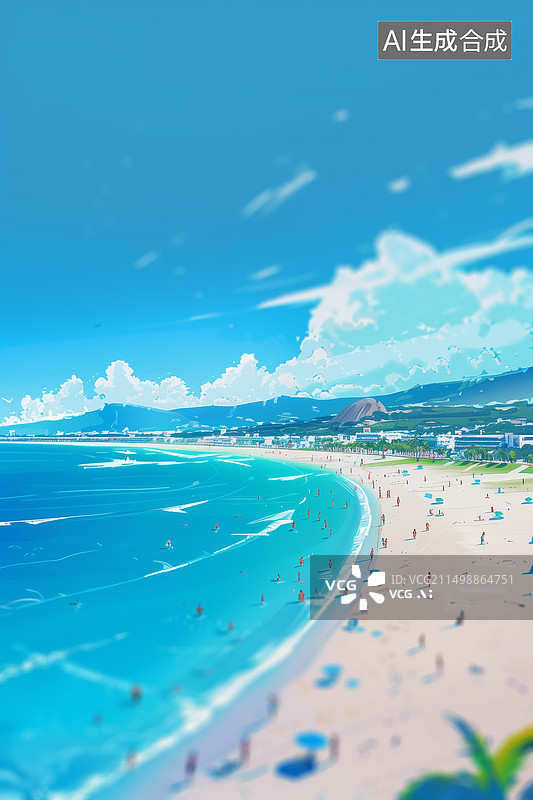【AI数字艺术】夏天沙滩上人群在玩耍微缩景观图片素材