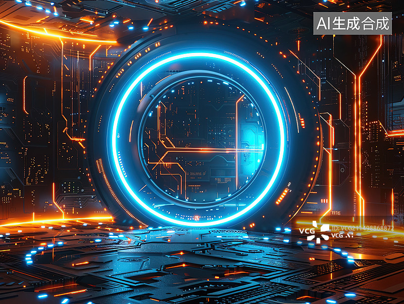 【AI数字艺术】城市风光夜景激光照明航拍图图片素材