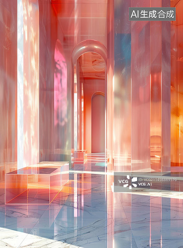 【AI数字艺术】粉红色拱形走廊图片素材