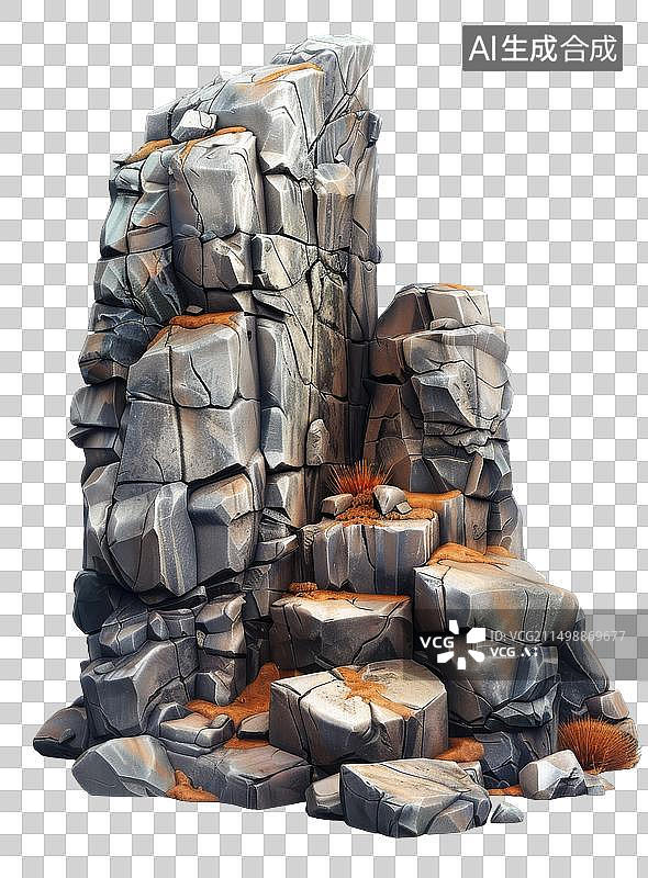【AI数字艺术】[免抠PNG素材]灰色的岩石山3D插图图片素材