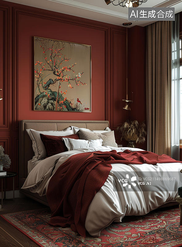 【AI数字艺术】红色的卧室图片素材
