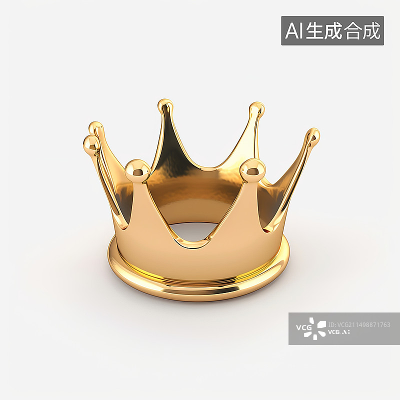 【AI数字艺术】白色背景下金色皇冠的高角度视图图片素材