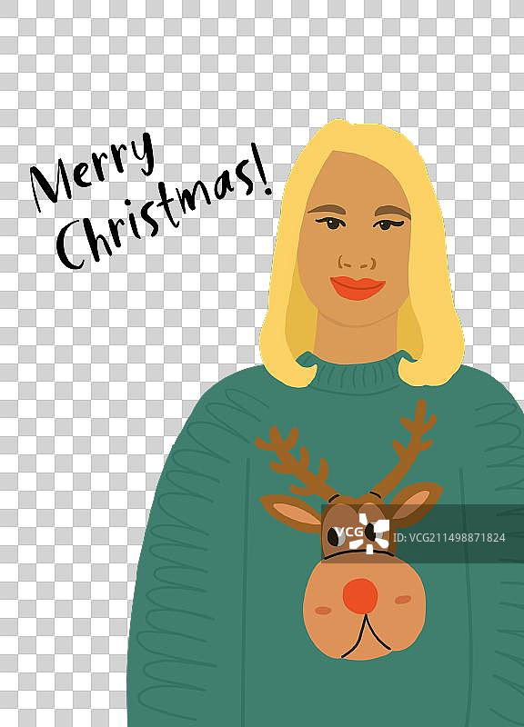 可爱的圣诞节明信片与美丽的白人女孩图片素材