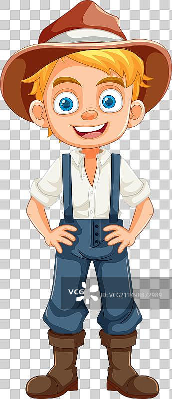 快乐的笑脸男孩穿着农民工装裤卡通图片素材
