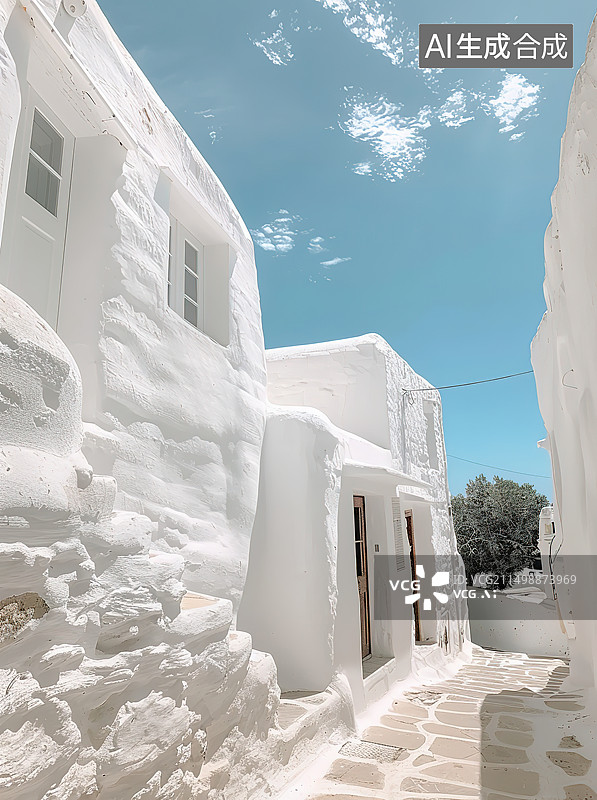 【AI数字艺术】蓝天下的建筑低角度视图图片素材