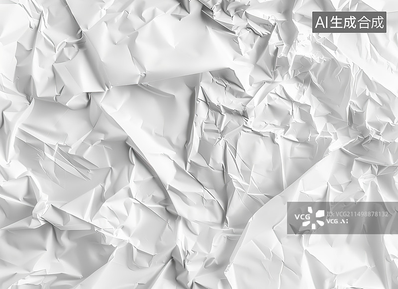 【AI数字艺术】白色皱折纸的全帧照片图片素材