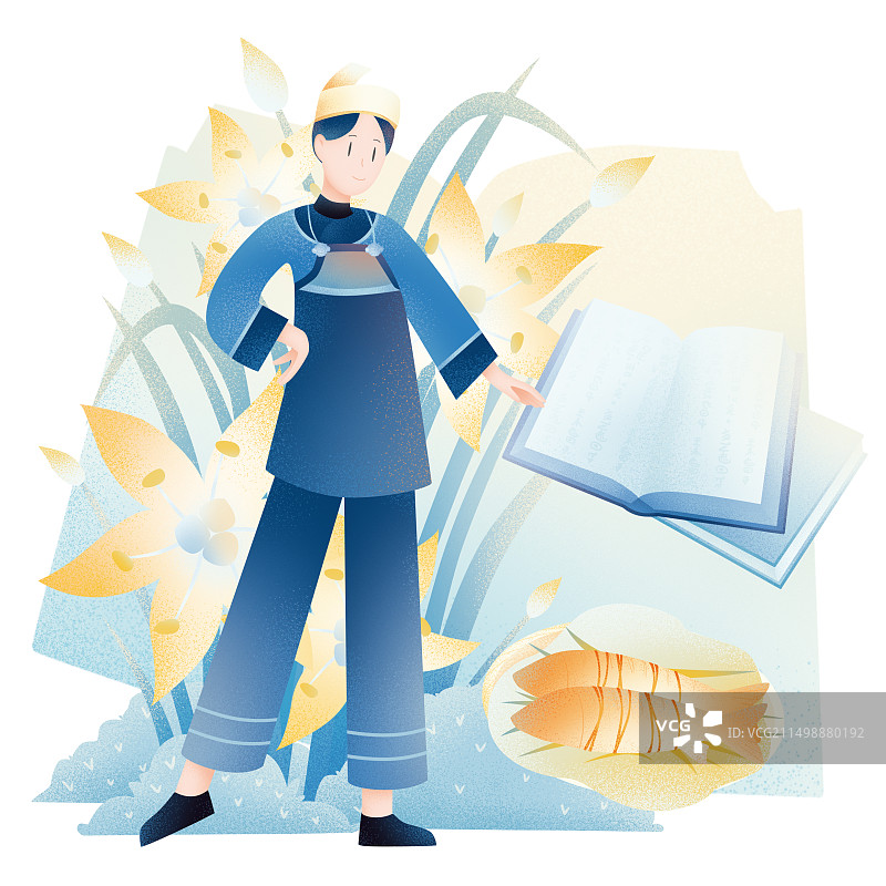 扁平风插画少数民族水族女孩图片素材