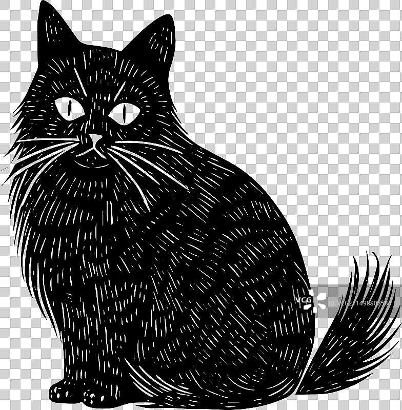 手绘墨水黑色猫咪素描图片素材