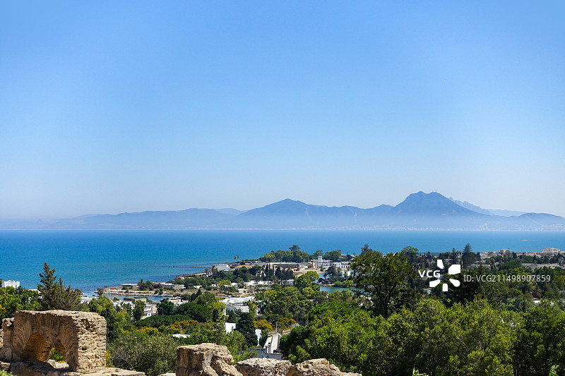 俯瞰突尼斯城市海岸景观图片素材