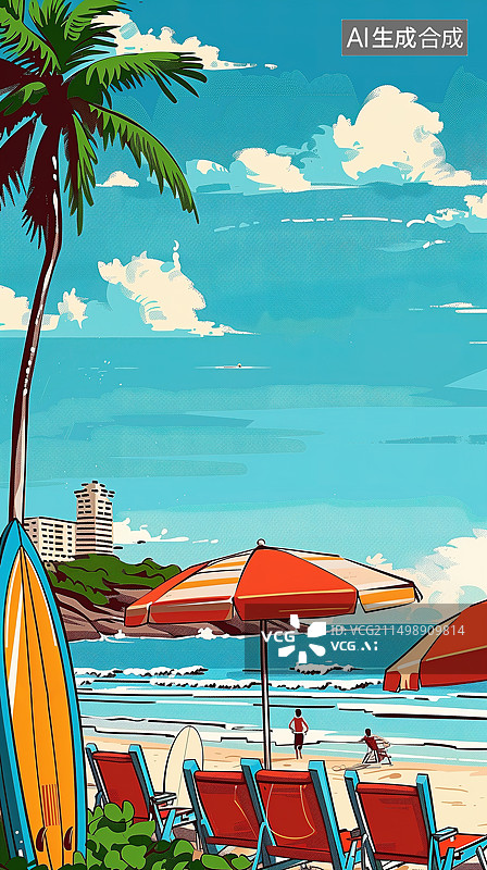【AI数字艺术】夏天海边沙滩太阳伞图片素材