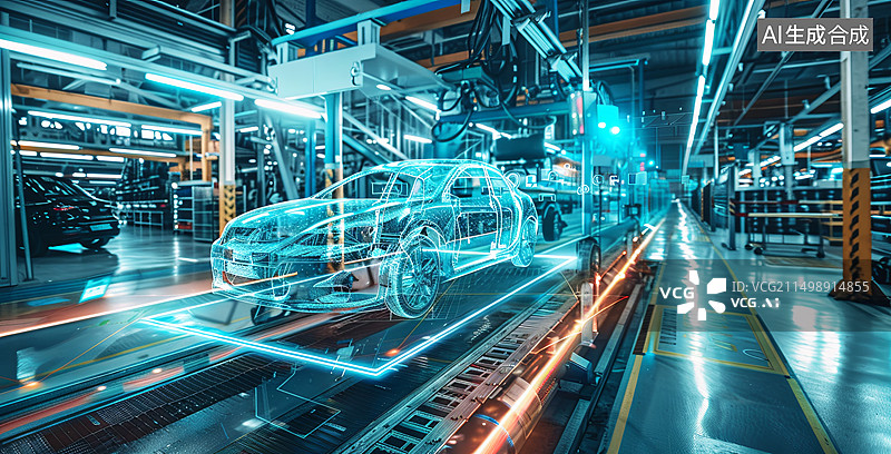 【AI数字艺术】新能源车智能制造新质生产力生产线插画图片素材