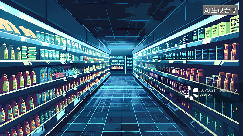 【AI数字艺术】超市货架的商品图片素材