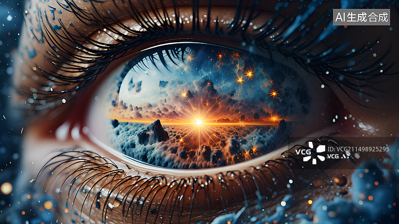 【AI数字艺术】人眼瞳孔特写 藏有星辰大海图片素材