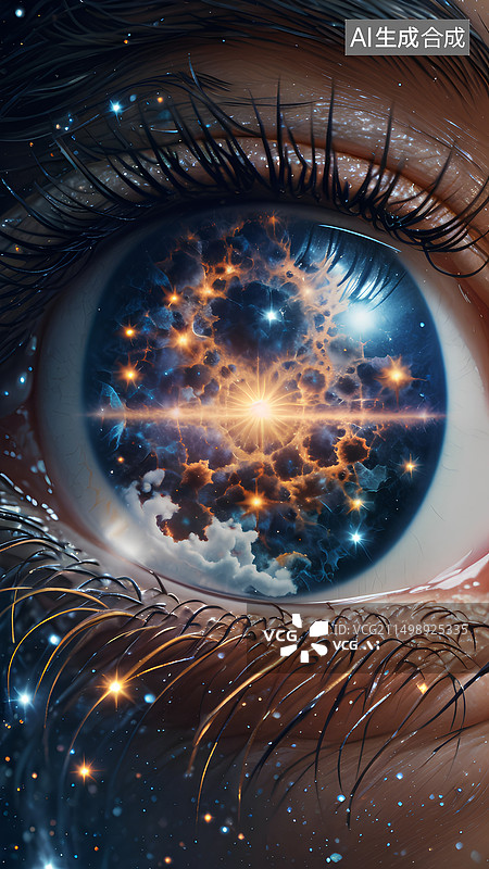 【AI数字艺术】人眼瞳孔特写 藏有星辰大海图片素材