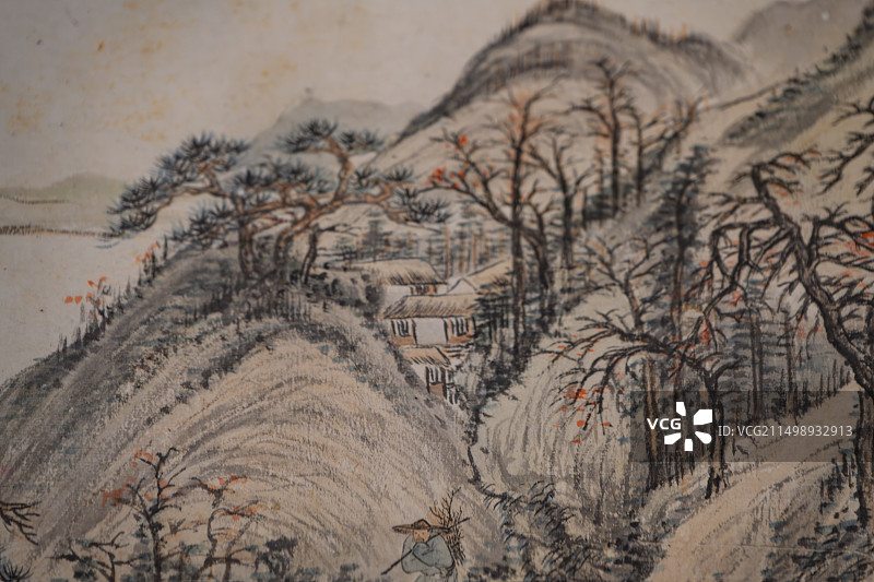 清代王恭樵隐图卷局部，万寿寺北京艺术博物馆《苍山秀水—山水主题文物展》图片素材