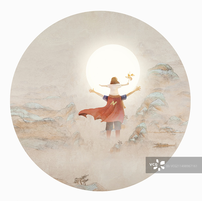 手绘父爱如山插画背景图片素材