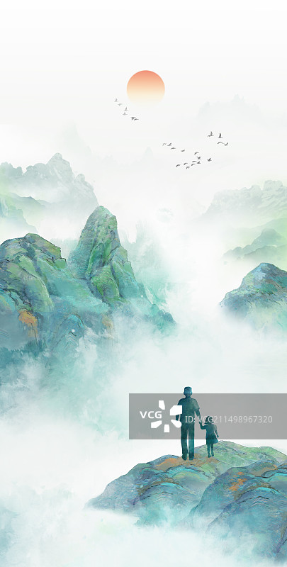 手绘父爱如山插画背景图片素材