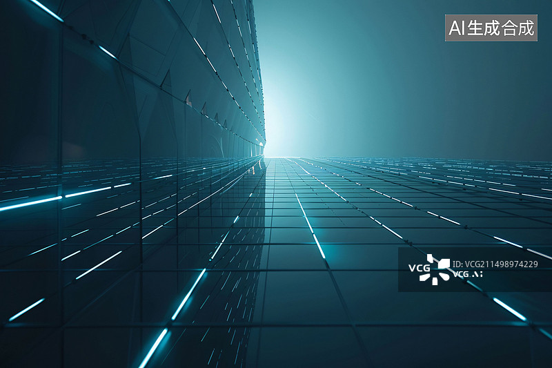【AI数字艺术】渐变未来智慧城市发光效果赛博朋克场景插图图片素材