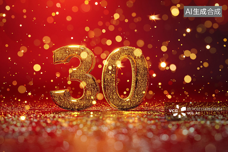 【AI数字艺术】30周年纪念日红色背景3d数字场景插图图片素材