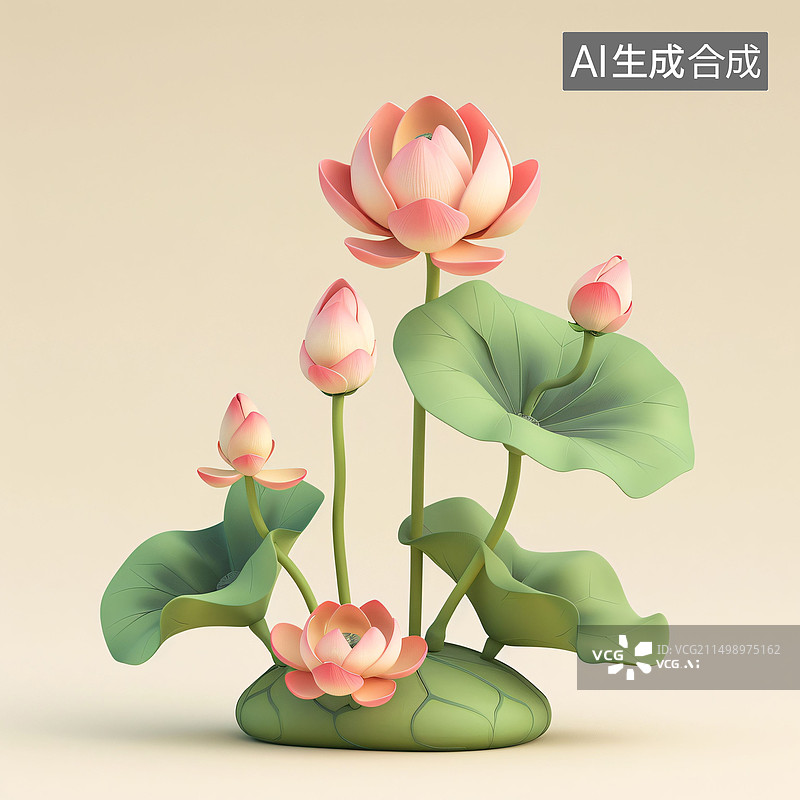 【AI数字艺术】3D端午节荷花莲花立夏节气场景插图元素图片素材