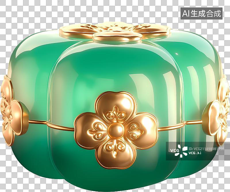 【AI数字艺术】一个月饼礼盒翡翠金镶玉三维元素图片素材