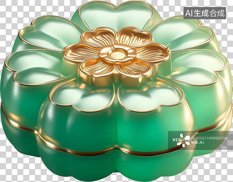 【AI数字艺术】一个月饼礼盒翡翠金镶玉三维元素图片素材