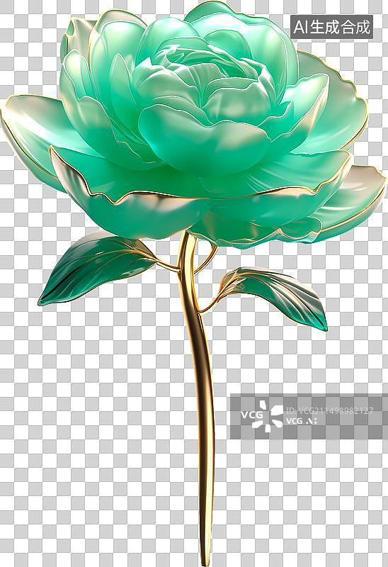 【AI数字艺术】一朵盛开牡丹花翡翠金镶玉三维元素图片素材