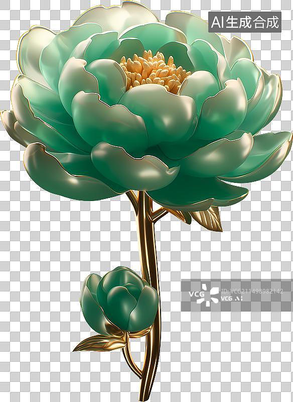 【AI数字艺术】一朵盛开牡丹花翡翠金镶玉三维元素图片素材