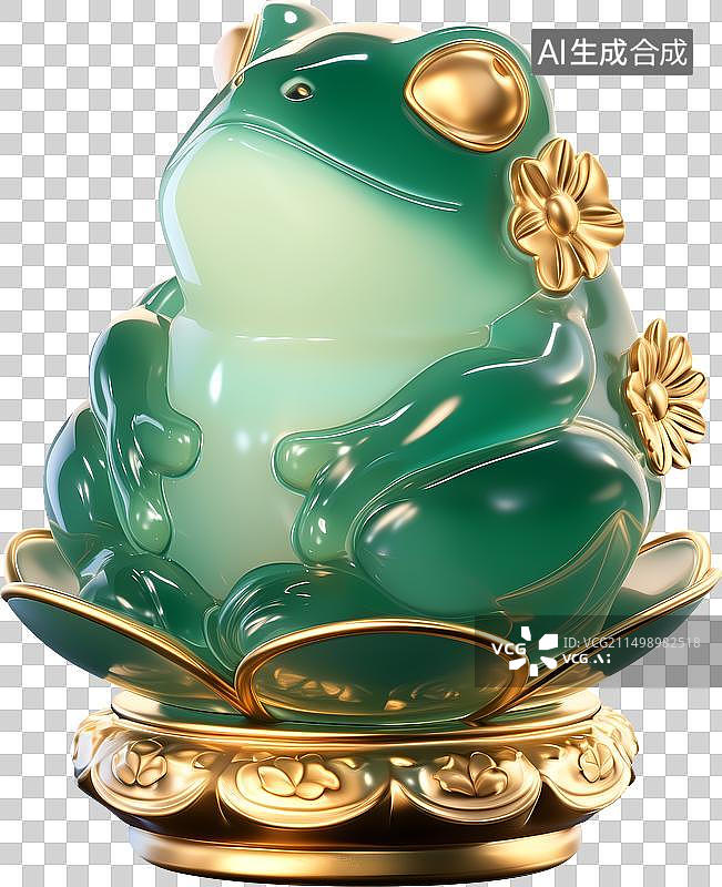 【AI数字艺术】一只玉蟾坐在金莲台上翡翠金镶玉三维元素图片素材